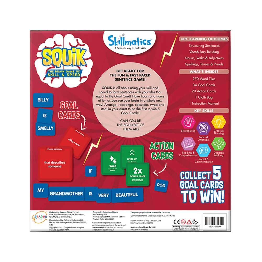 "SQUIK Sentence Game for Kids - Educational Word and Goal Cards"