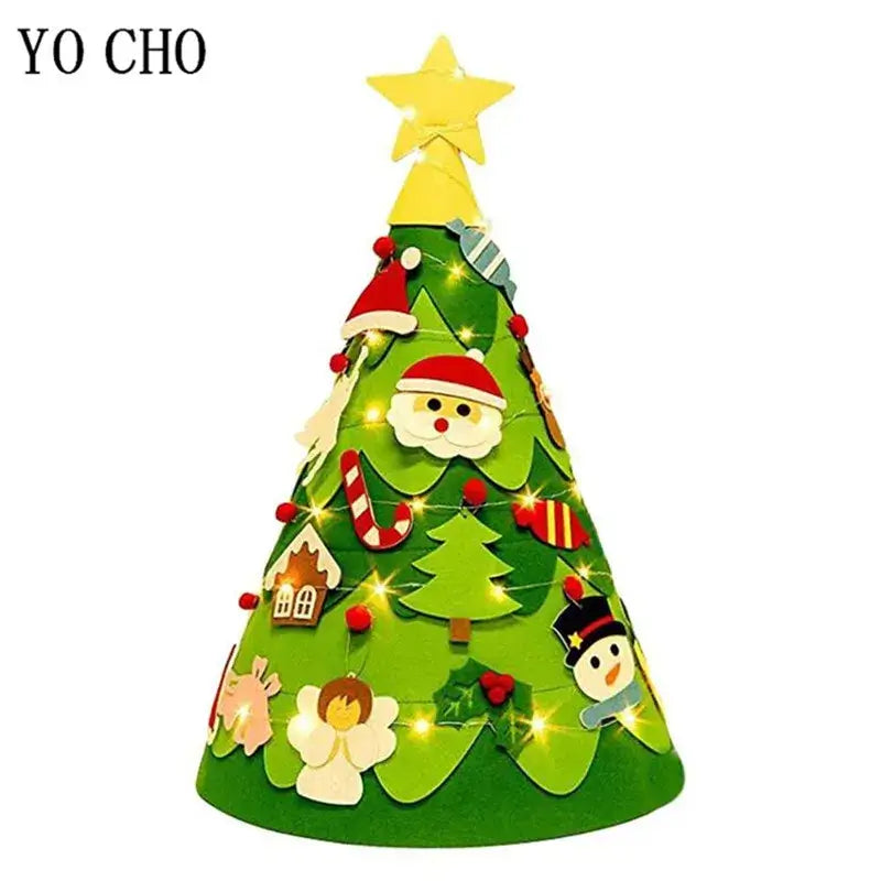 3D felt Christmas tree with Santa Claus, snowman, and festive decorations for indoor and outdoor use.