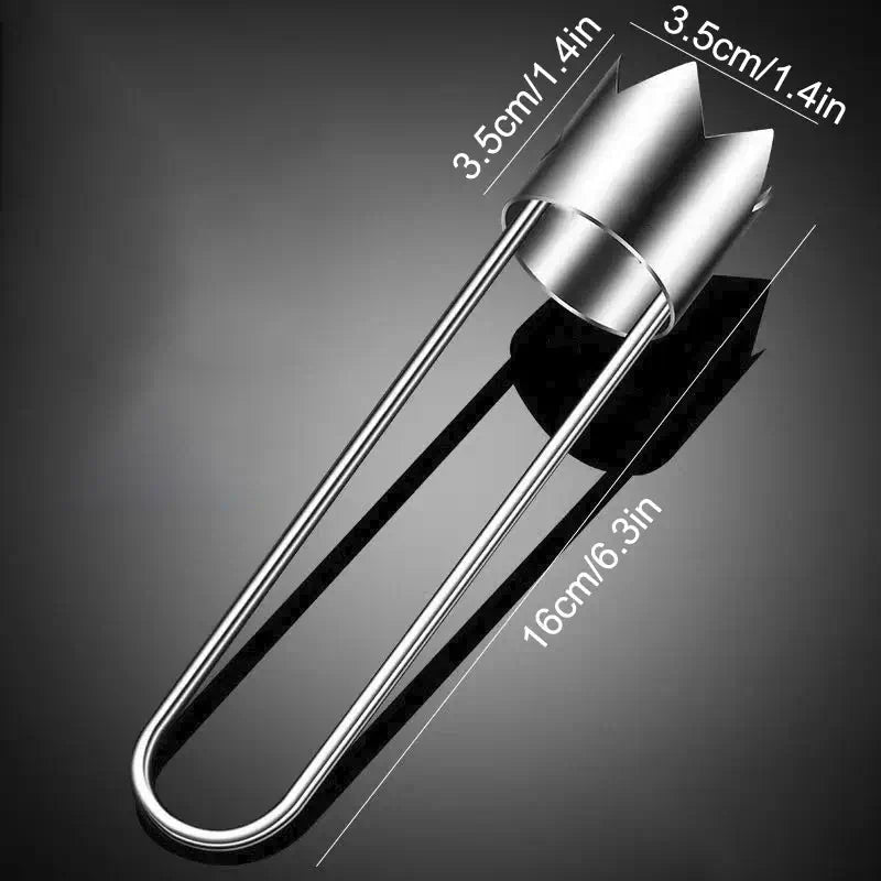 Stainless steel fruit core remover tool for apples, pears, and bell peppers, featuring a versatile design and durable construction.