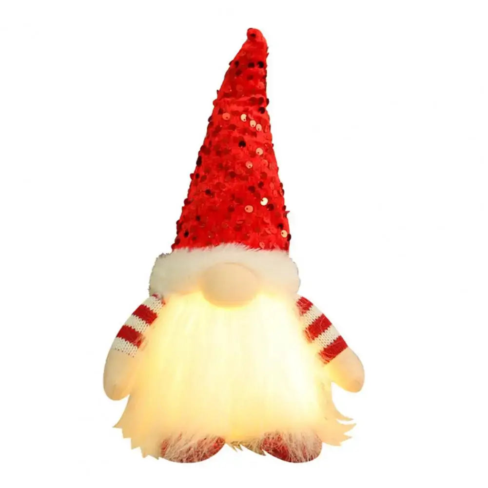 Sequined Doll Light-up Plush Christmas Gnome Doll Figure with Faceless Dwarf Table Mantel Decor Xmas Tree Ornaments Holiday