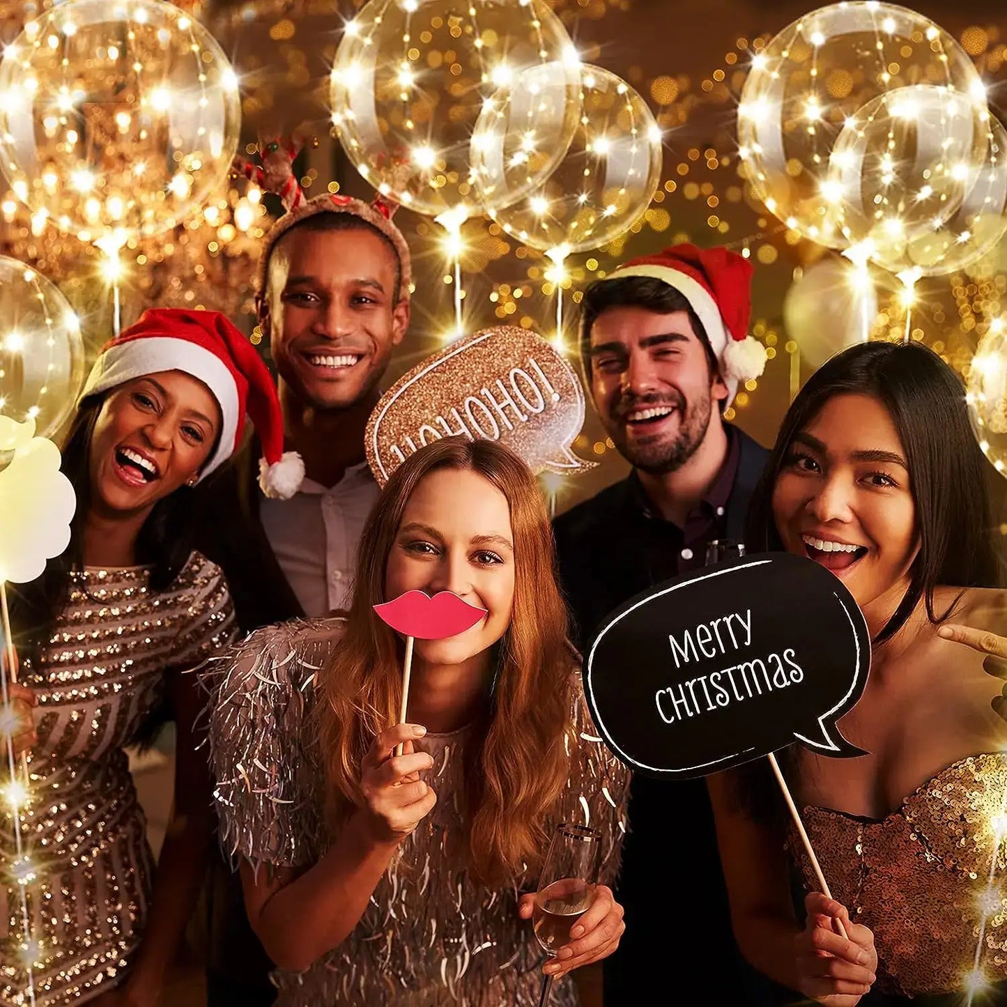 10Pcs LED Light Up Bobo Balloons Transparent Balloons with 3M String Lights Bubble Ballon Christmas...
