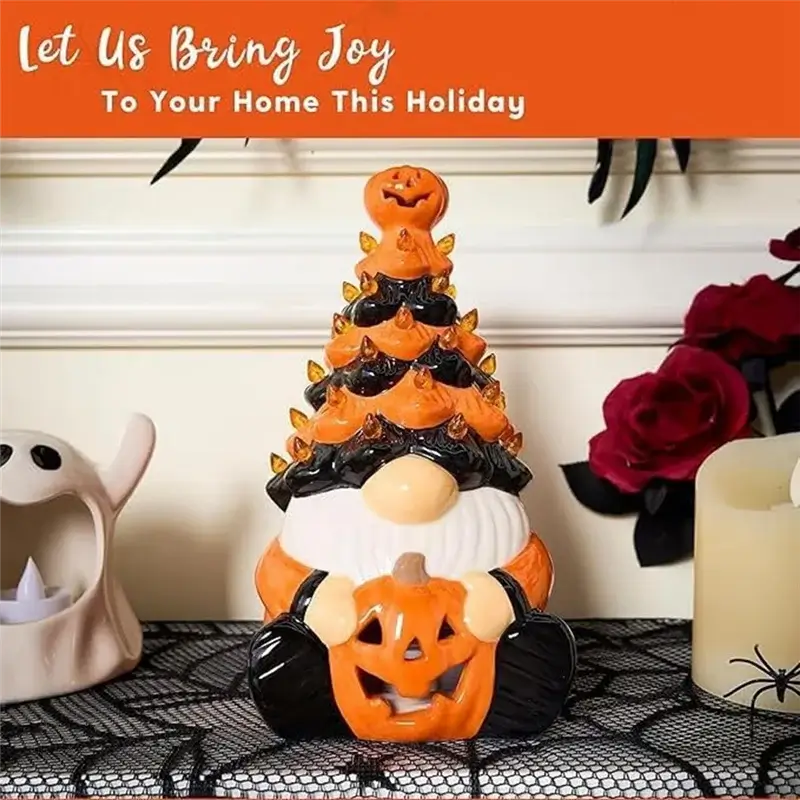 AAAN-Lighted Pumpkin Dwarf Decorations Handmade Halloween Dwarf Decoration With Light For Home Indoor Outdoor Party