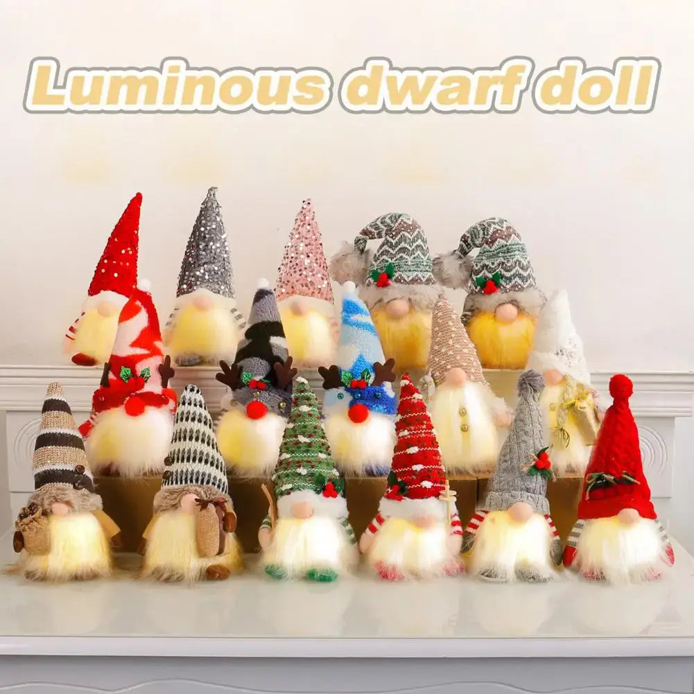 Sequined Doll Light-up Plush Christmas Gnome Doll Figure with Faceless Dwarf Table Mantel Decor Xmas Tree Ornaments Holiday
