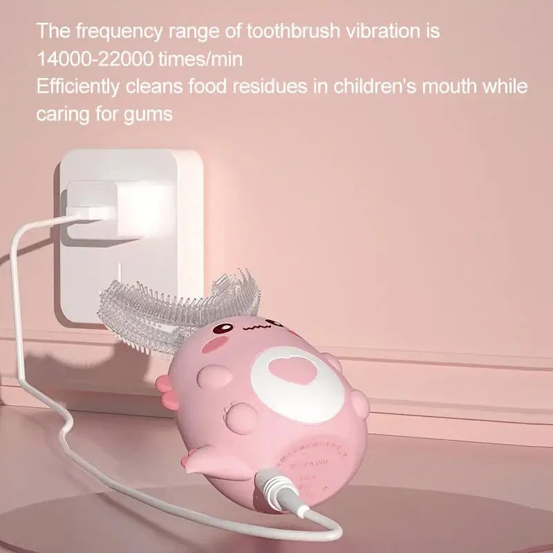 Kids U-shaped Sonic electric toothbrush charging, designed for efficient cleaning and gum care.