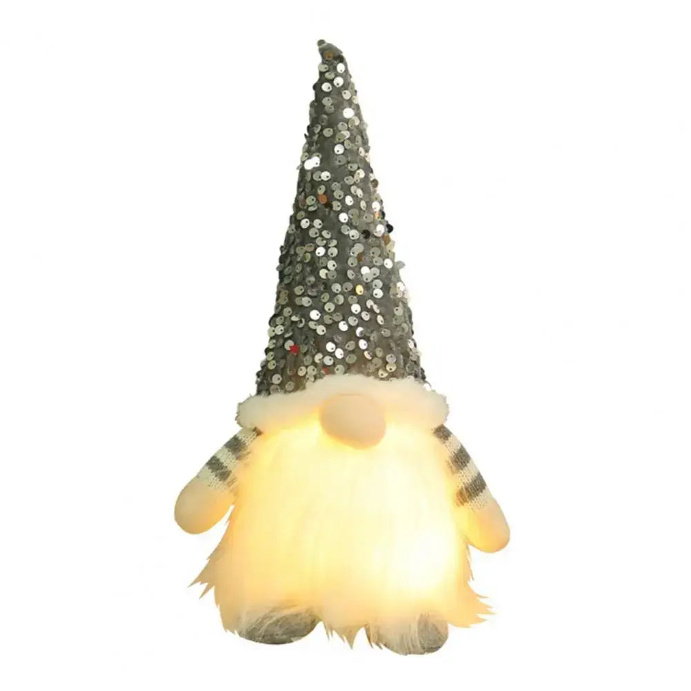 Sequined Doll Light-up Plush Christmas Gnome Doll Figure with Faceless Dwarf Table Mantel Decor Xmas Tree Ornaments Holiday