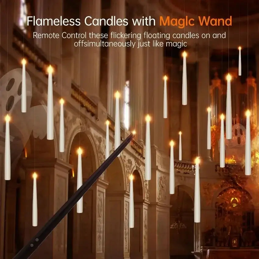 Floating Candles with Magic Wand Flickering Warm Light LED Flameless Candle Taper Candles for Christmas/Wedding/Party 10-200Pcs