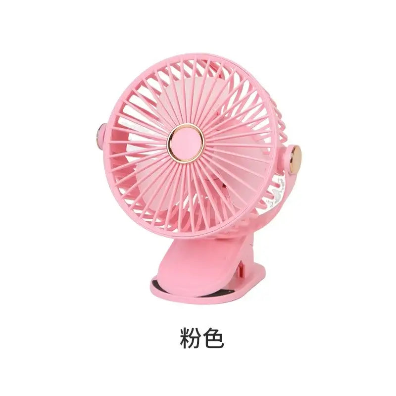 360° rotatable portable pink clip-on table fan with 5-speed settings and USB charging for quiet operation.