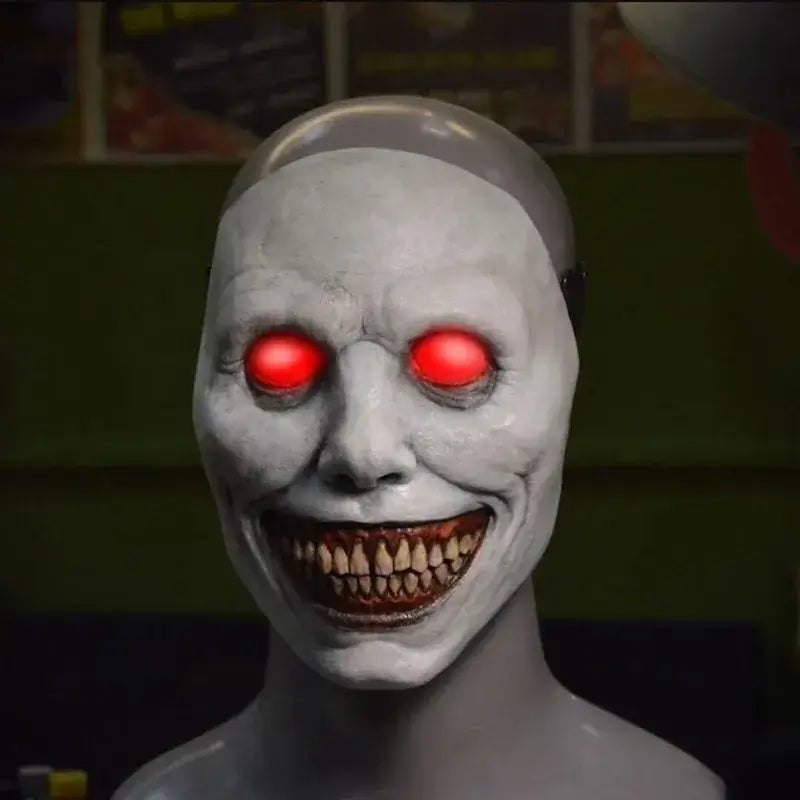 Scary Halloween Smile Mask White Eyed Exorcist Demon Latex Headgear Halloween Party Supplies Costume Dress Up Prop for COS Use