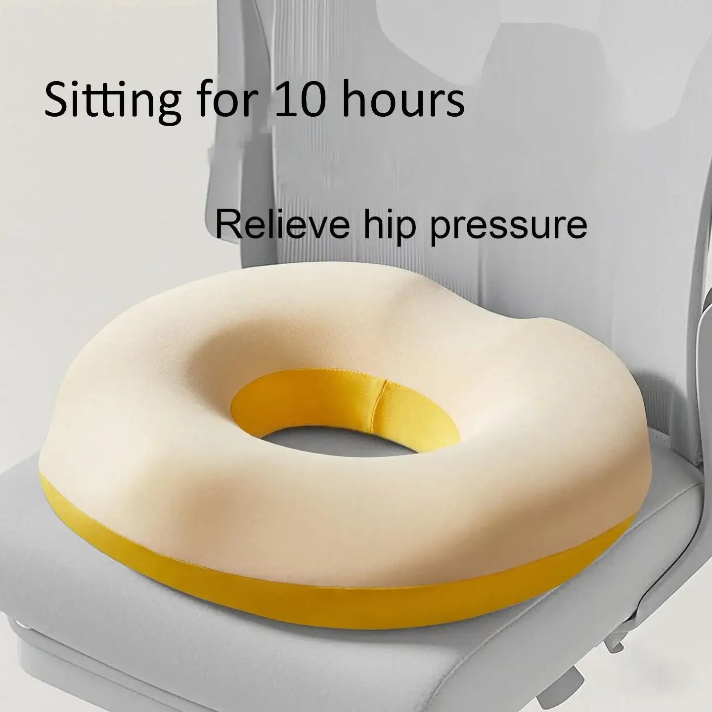 Ergonomic memory foam seat cushion designed to relieve hip pressure, ideal for long hours of sitting in cars and offices.