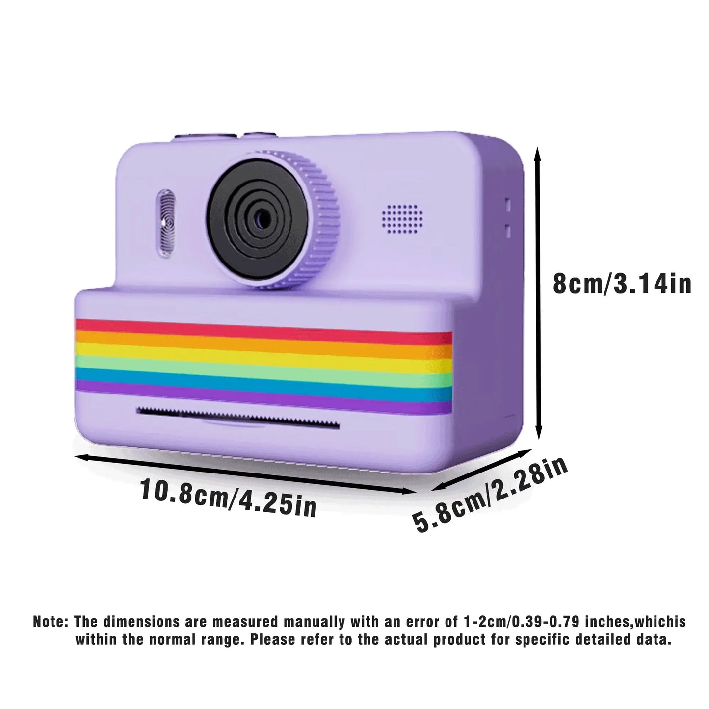 2.8-inch instant print camera with HD video for kids, featuring a colorful design and portable zero ink technology.