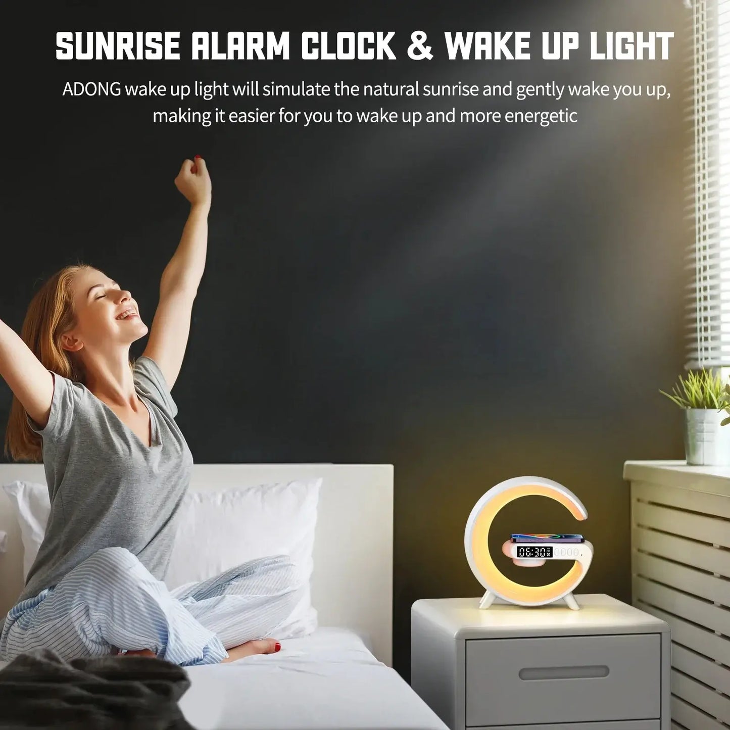 15W Wireless Charger Station Multifunction RGB Desk Lamp Alarm Clock Speaker.