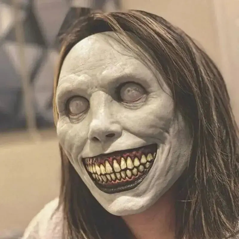 Scary Halloween Smile Mask White Eyed Exorcist Demon Latex Headgear Halloween Party Supplies Costume Dress Up Prop for COS Use