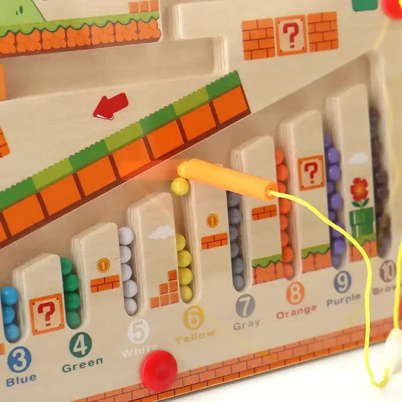Wooden magnetic color and number maze toy for children, featuring color matching and Montessori educational elements.