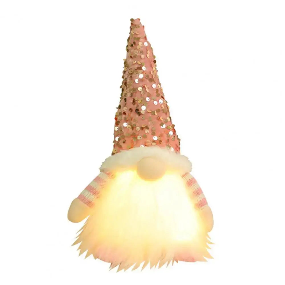 Sequined Doll Light-up Plush Christmas Gnome Doll Figure with Faceless Dwarf Table Mantel Decor Xmas Tree Ornaments Holiday