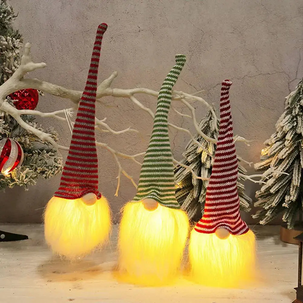 Sequined Doll Light-up Plush Christmas Gnome Doll Figure with Faceless Dwarf Table Mantel Decor Xmas Tree Ornaments Holiday