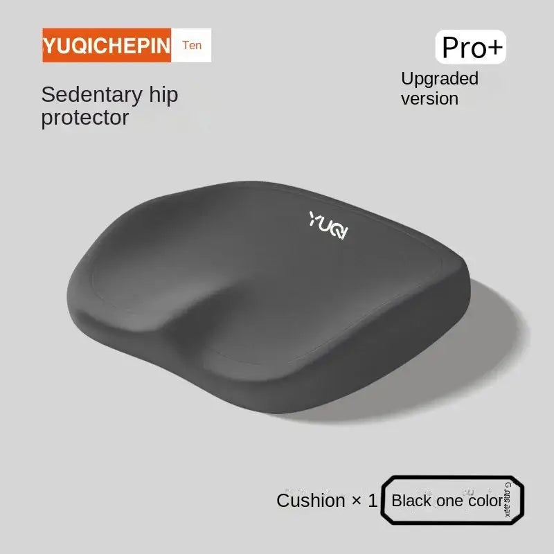 Ergonomic black memory foam seat cushion for enhanced hip support and comfort for office or car use.