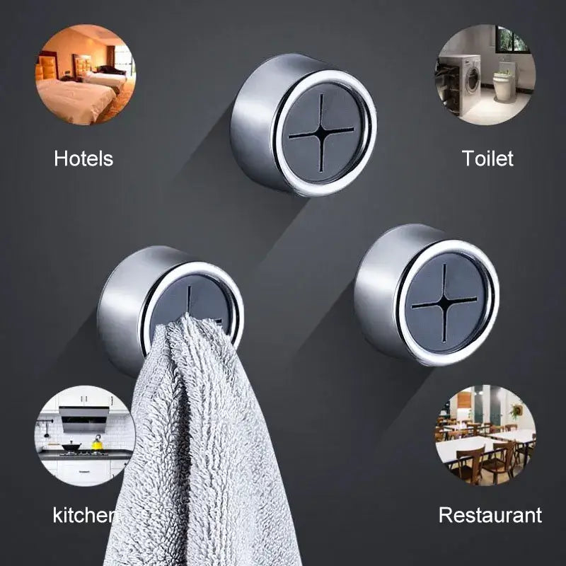 Wall-mounted non-punching towel hooks displaying versatility for use in hotels, kitchens, toilets, and restaurants.