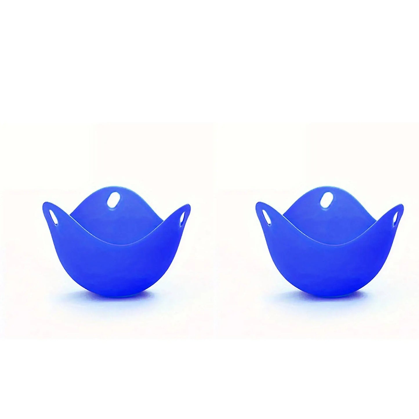 Blue silicone egg poacher cups for microwave and stovetop cooking, perfect for making perfectly poached eggs easily.