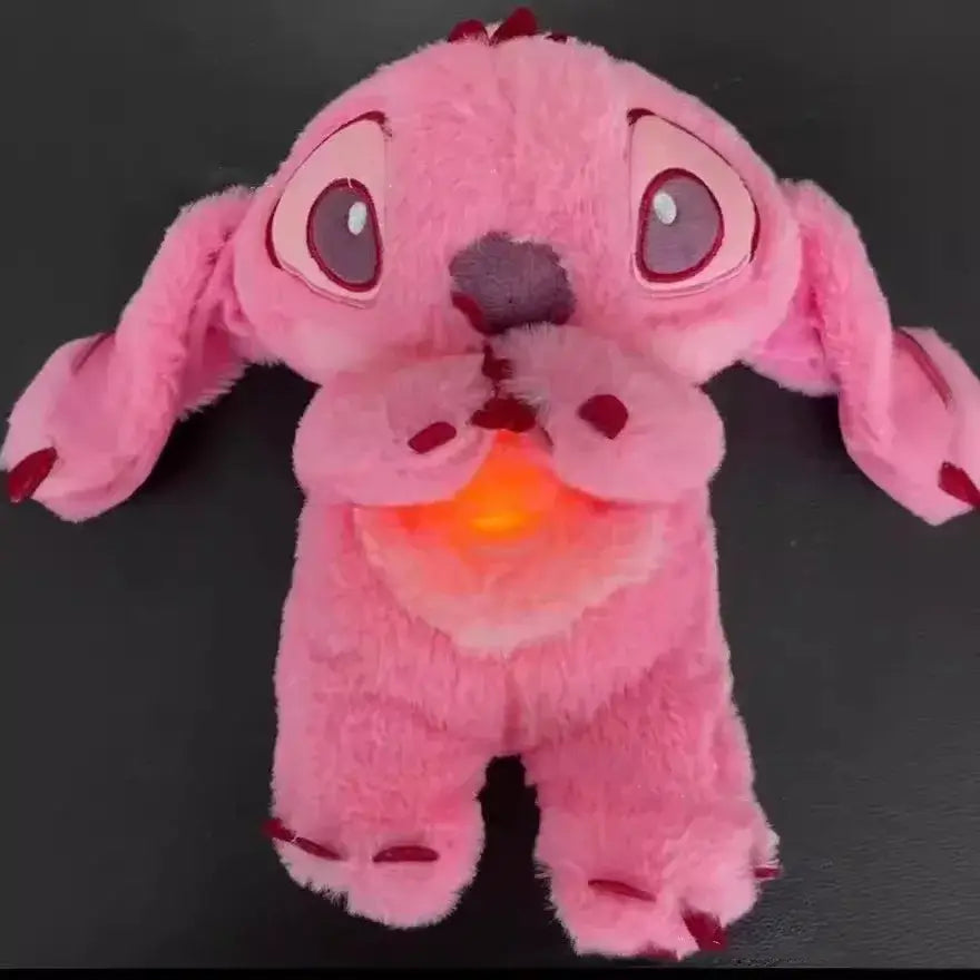 Pink Stitch plush doll with glowing light effect from 2024 collection, designed as a soothing sleep toy for kids.