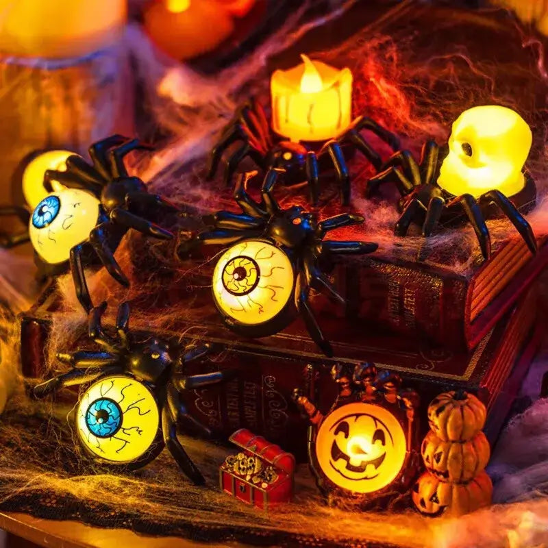 Halloween Spider Toy Candle Lamp Pumpkin Lamp Atmosphere Festival Decoration Props LED Decorative Halloween Gifts for Children