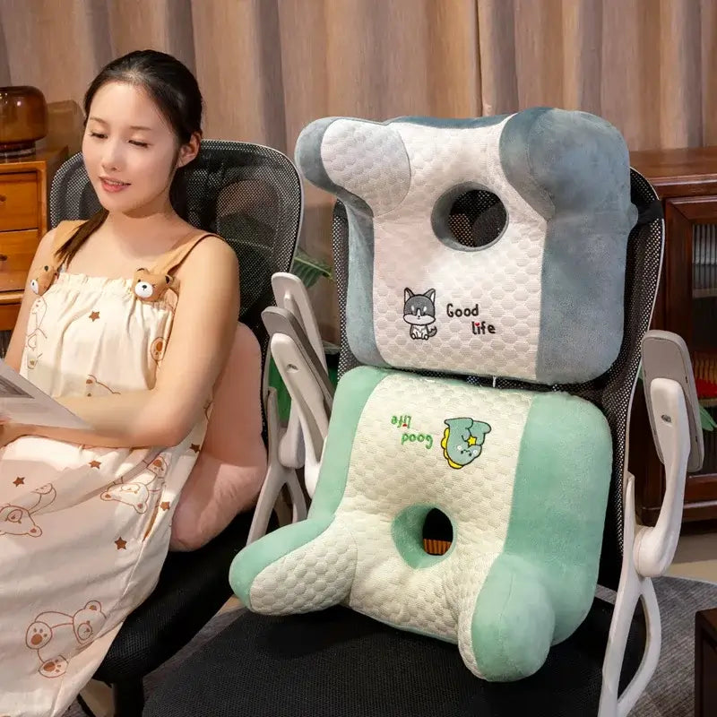 Funny cartoon back sleeper nap pillow for office and home use, featuring anti-slip bottom and washable design.