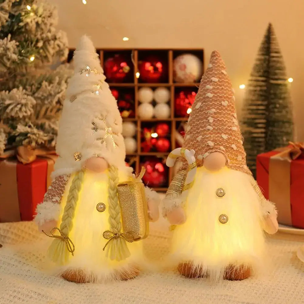 Sequined Doll Light-up Plush Christmas Gnome Doll Figure with Faceless Dwarf Table Mantel Decor Xmas Tree Ornaments Holiday