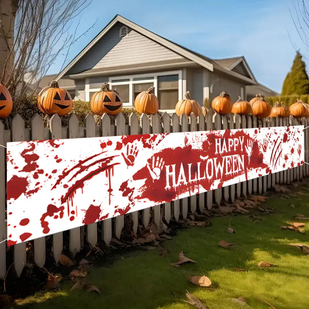 Halloween Bloody Banner, Yard Sign, Horror Party Decoration, Outdoor Fence, Garage, Balcony, Garden, Background Cloth