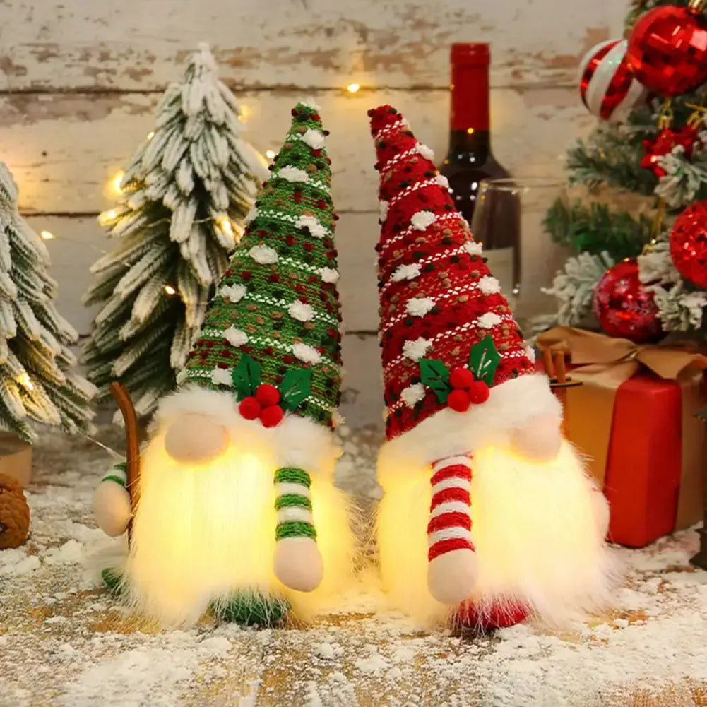 Sequined Doll Light-up Plush Christmas Gnome Doll Figure with Faceless Dwarf Table Mantel Decor Xmas Tree Ornaments Holiday