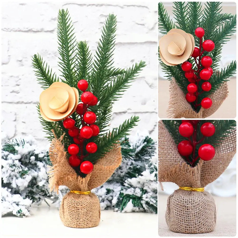 25cm Mini Christmas Tree Gold Green Small Pine Tree Sisal Placed in The Desktop New Year Navidad Xmas Ornaments