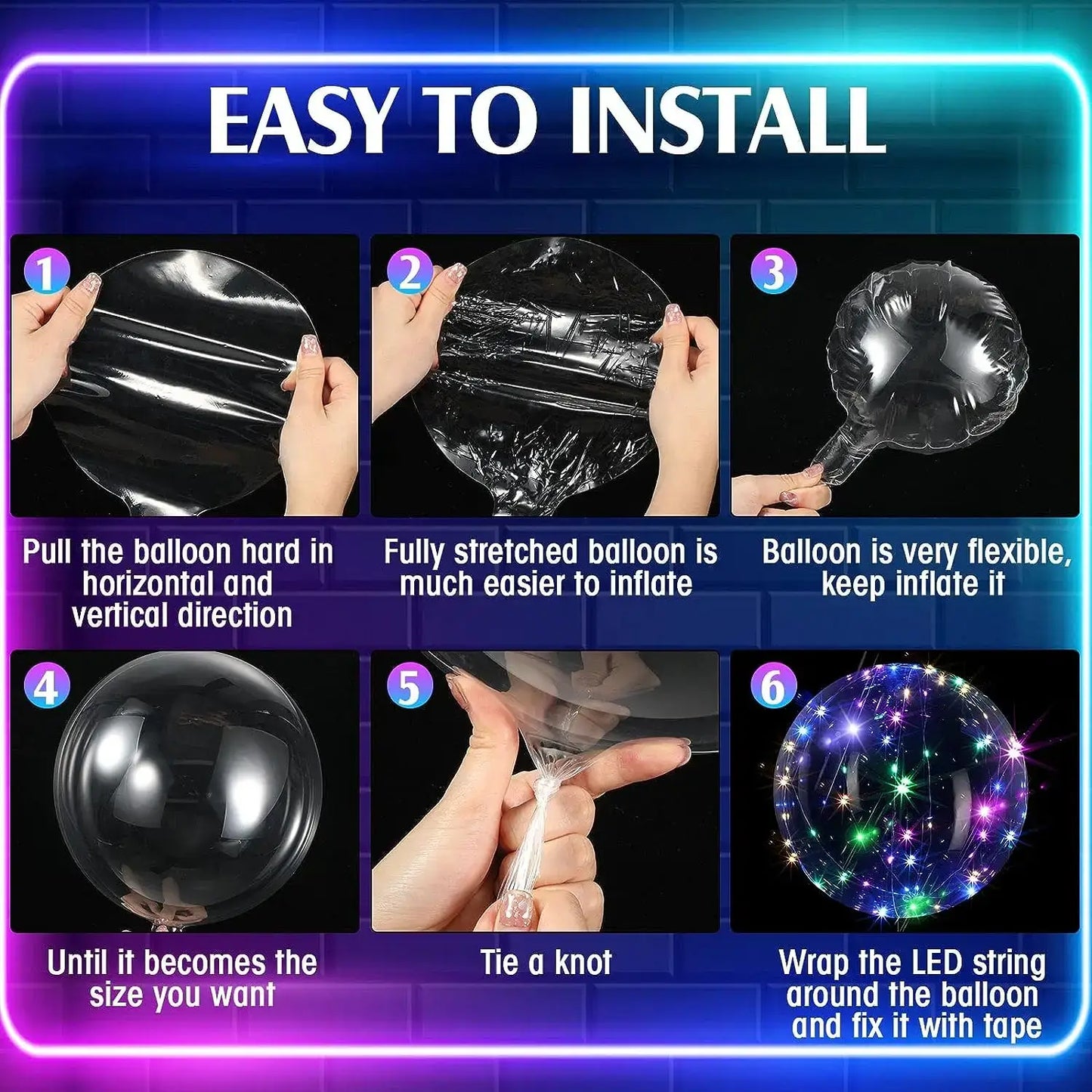10Pcs LED Light Up Bobo Balloons Transparent Balloons with 3M String Lights Bubble Ballon Christmas...