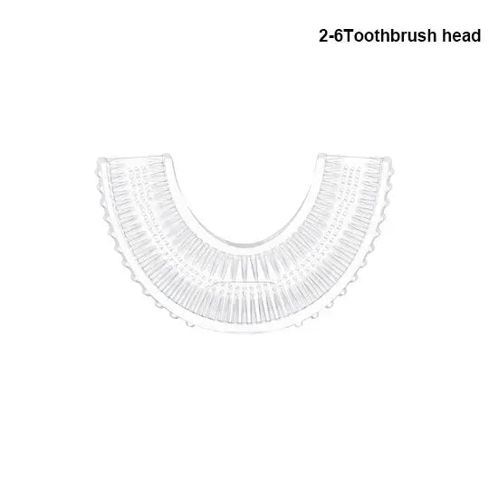 U-shaped toothbrush head for kids aged 2-6, featuring soft bristles for effective cleaning.