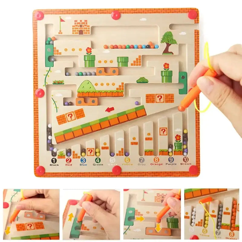 Wooden magnetic color and number maze Montessori toy for children, educational gift promoting color matching and learning skills.