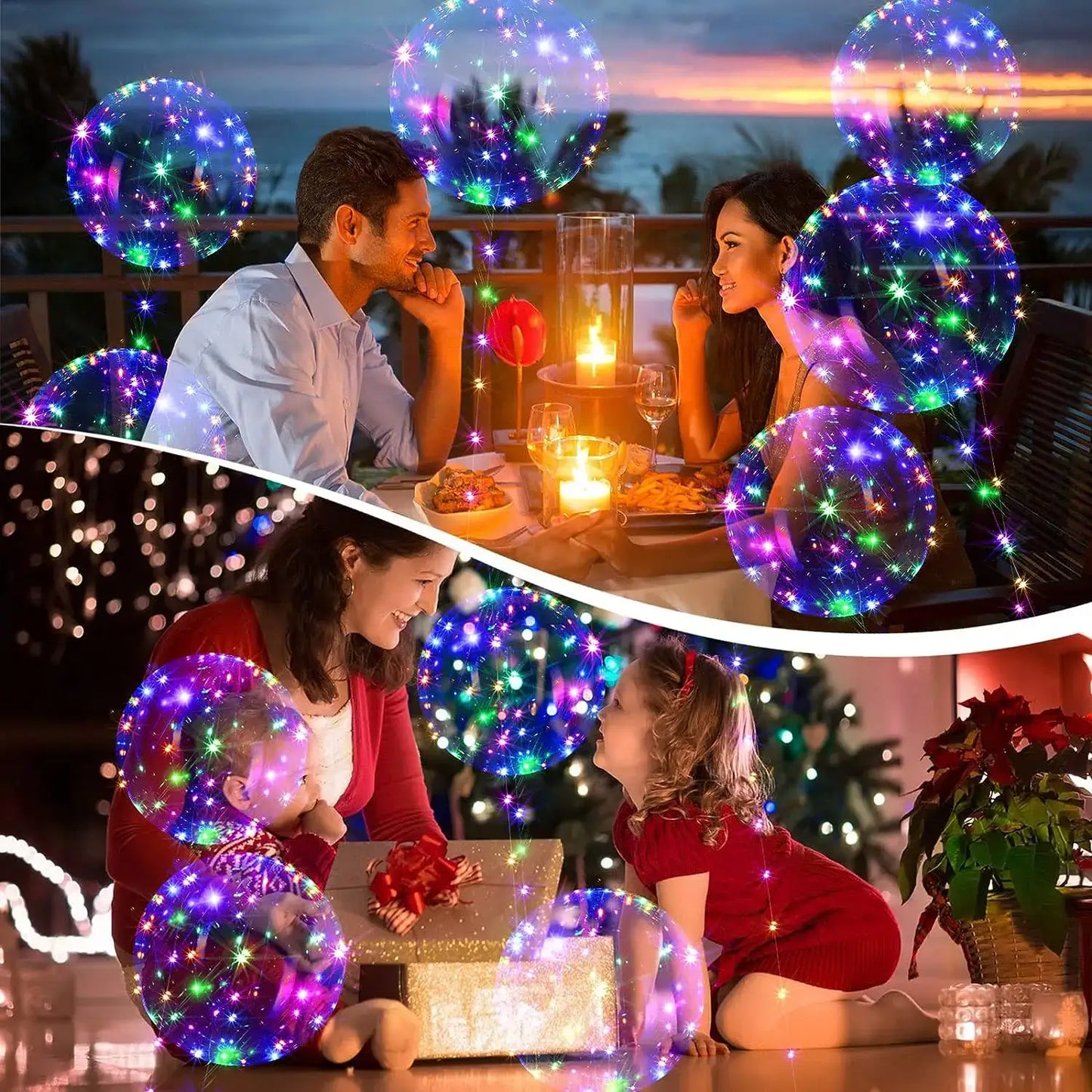 10Pcs LED Light Up Bobo Balloons Transparent Balloons with 3M String Lights Bubble Ballon Christmas...