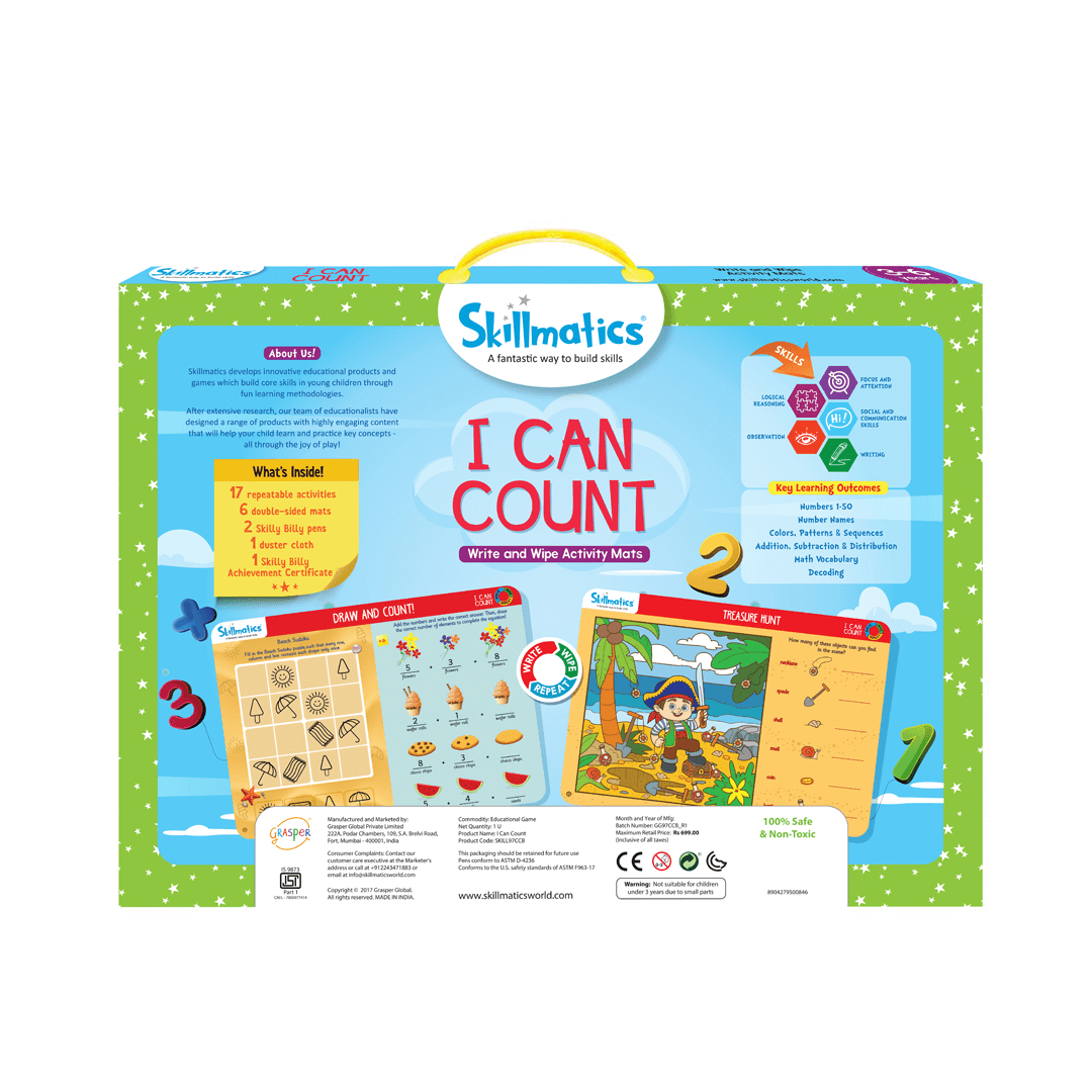 Skillmatics Educational Game I Can Count | Gifts & Preschool Learning for Kids Ages 3 to 6 | Reusable Activity Mats with 2 Dry Erase Markers