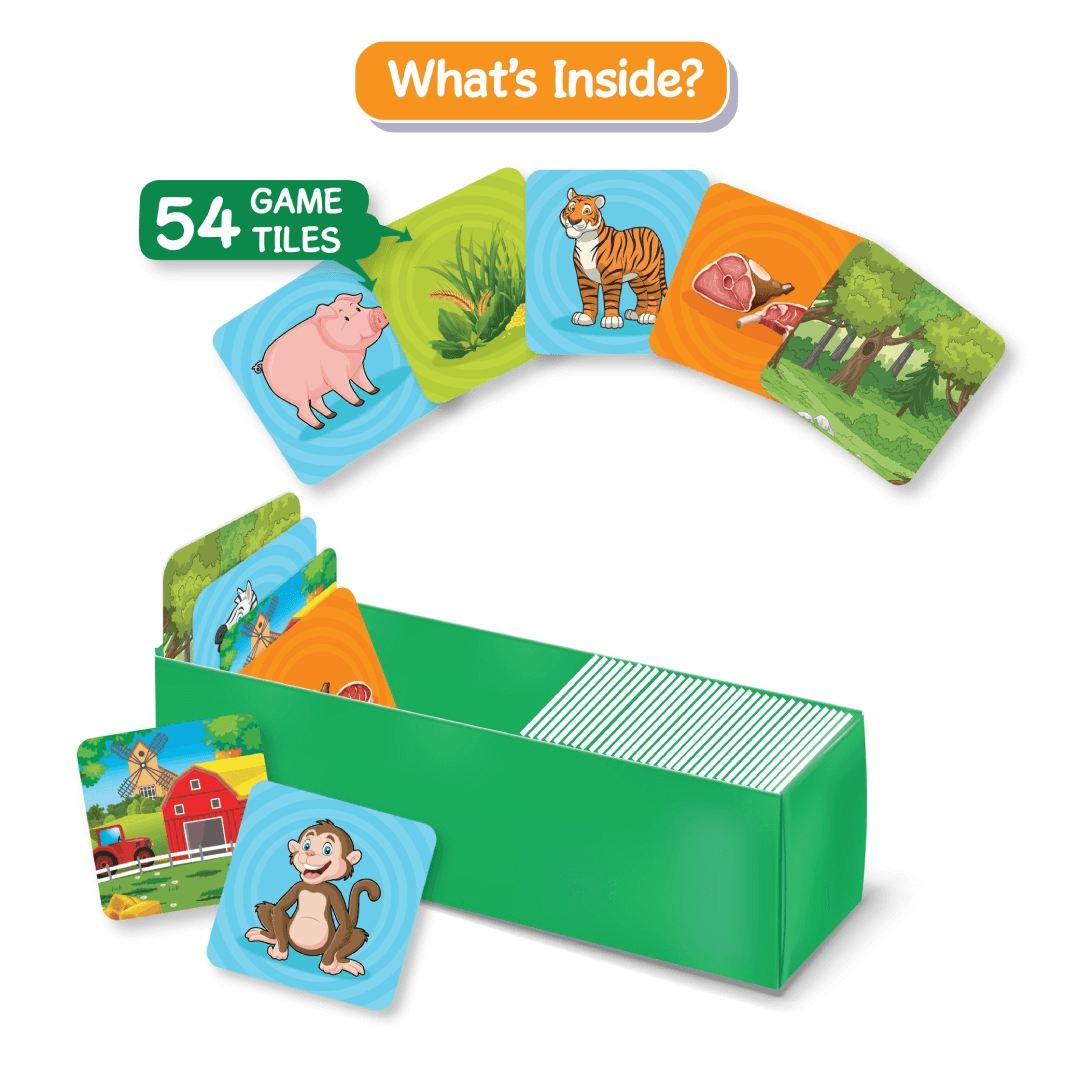 Skillmatics Educational Game Connectors Animal Planet with 54 animal-themed tiles for kids ages 3-6.