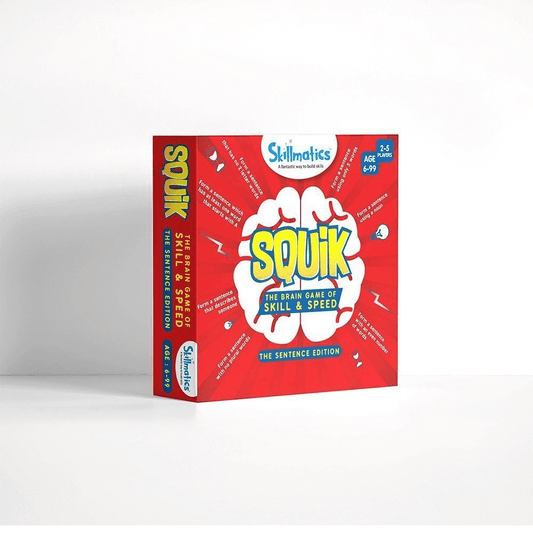 "SQUIK Sentence Edition educational game box with word tiles and goal cards"