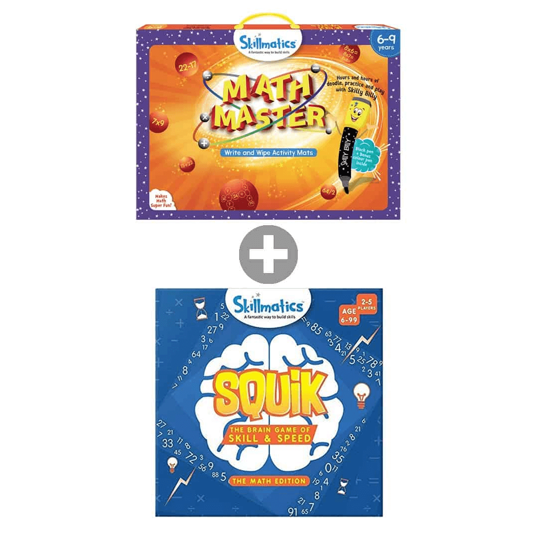 Maths Bundle with Skillmatics Math Master and SQUIK The Math Edition for fun educational activities and multiplayer games.