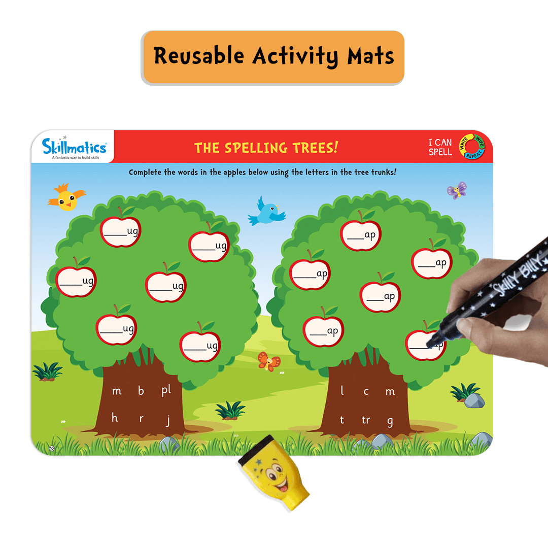 Skillmatics Educational Game : I Can Spell | Gifts & Preschool Learning for Kids Ages 3 to 6 | Reusable Activity Mats with 2 Dry Erase Markers