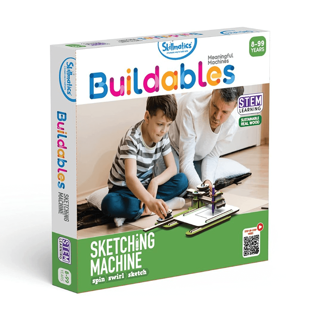 Skillmatics Buildables Sketching Machine STEM toy box for ages 8-99, featuring educational and construction activities.