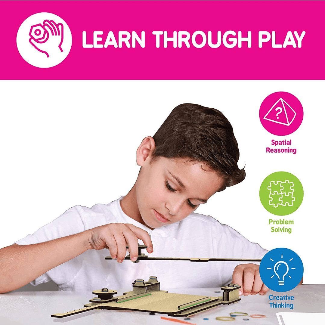 Child building Skillmatics STEM toy, developing spatial reasoning, problem-solving, and creative thinking skills through play.