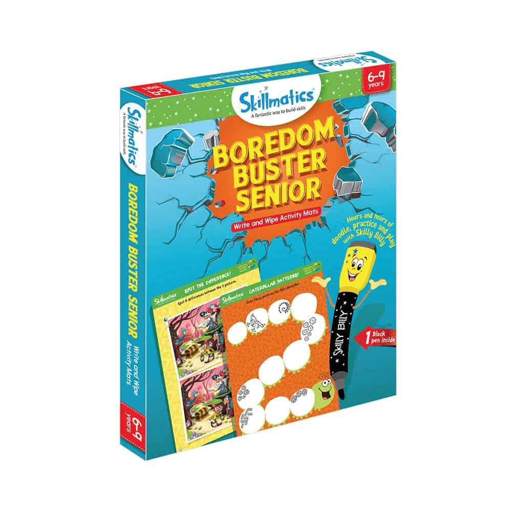 Boredom Buster Senior - Solve Puzzles and Math Challenges - Write and Wipe Activity Game For Kids Aged 6+ Years