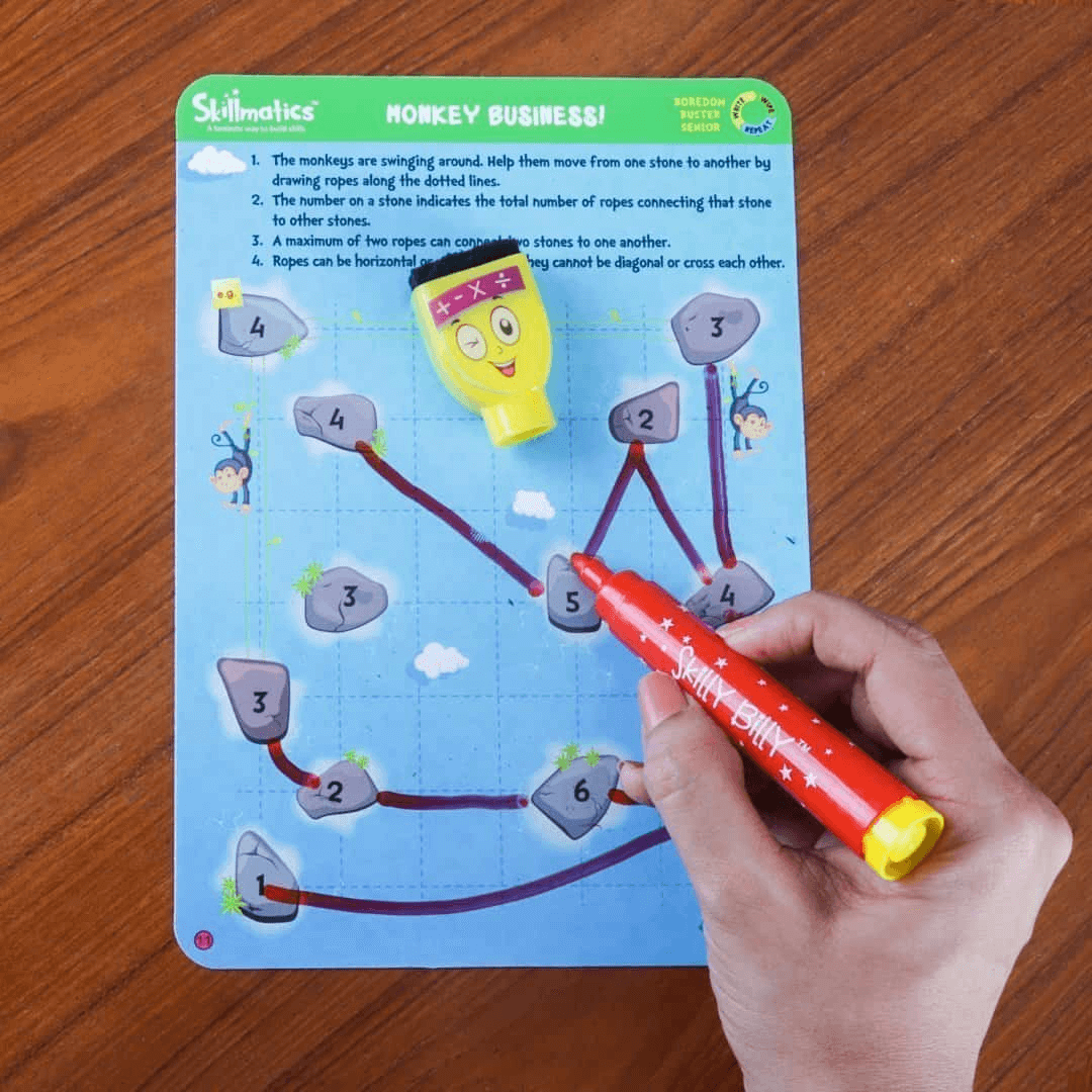 Boredom Buster Senior - Solve Puzzles and Math Challenges - Write and Wipe Activity Game For Kids Aged 6+ Years