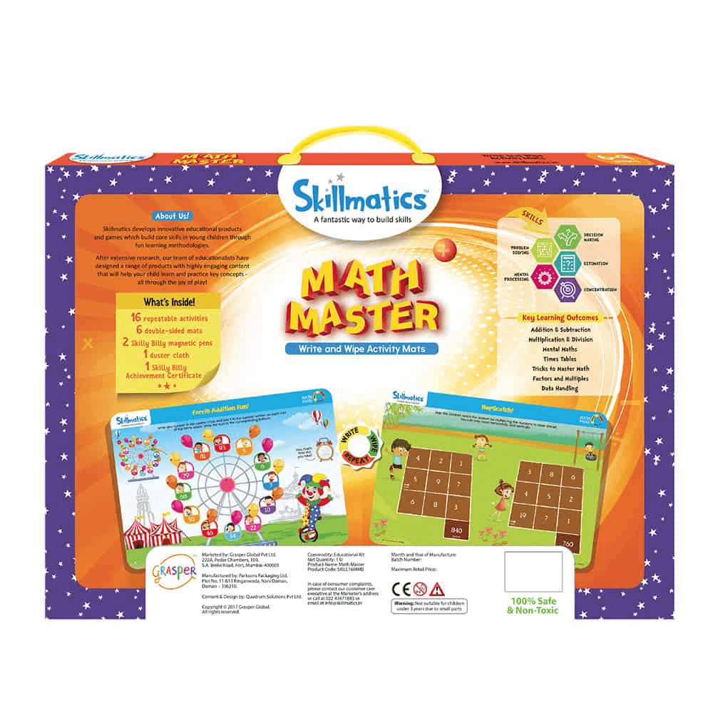 Skillmatics Educational Game : Math Master | Reusable Activity Mats with 2 Dry Erase Markers | Gifts & Learning Tools for Ages 6-9