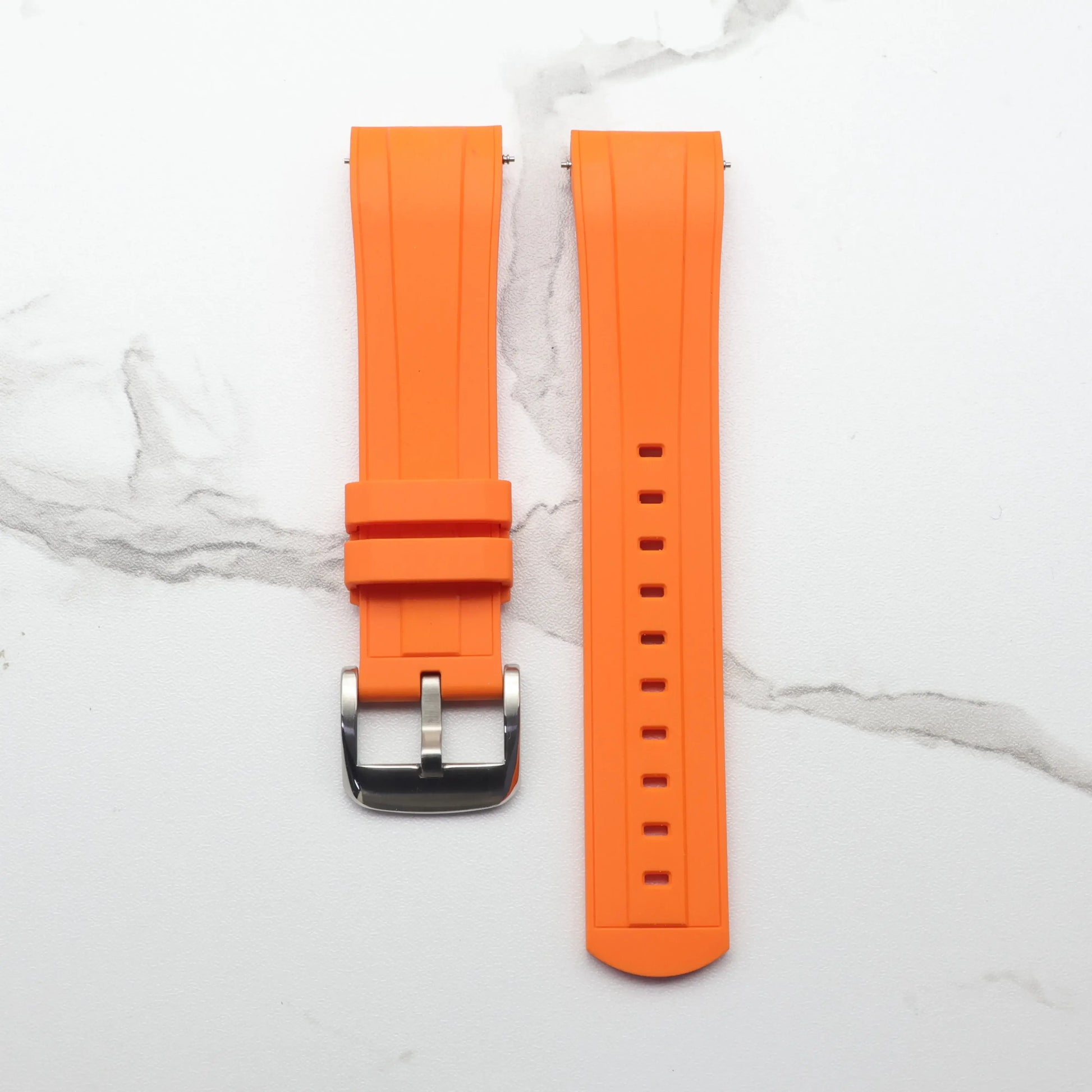 Vibrant orange liquid silicone watch strap with silver buckle, designed for T-Star watches model T120.417.