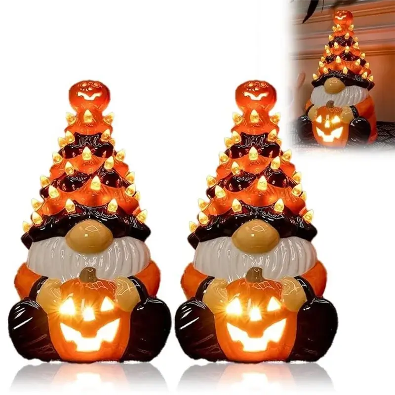 AAAN-Lighted Pumpkin Dwarf Decorations Handmade  Halloween Dwarf Decoration With Light For Home Indoor Outdoor Party