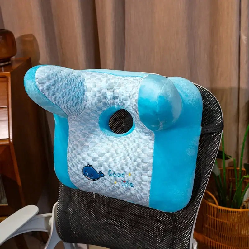Multi-use soft cartoon back sleeper nap pillow in blue with whale design, perfect for office or home use.