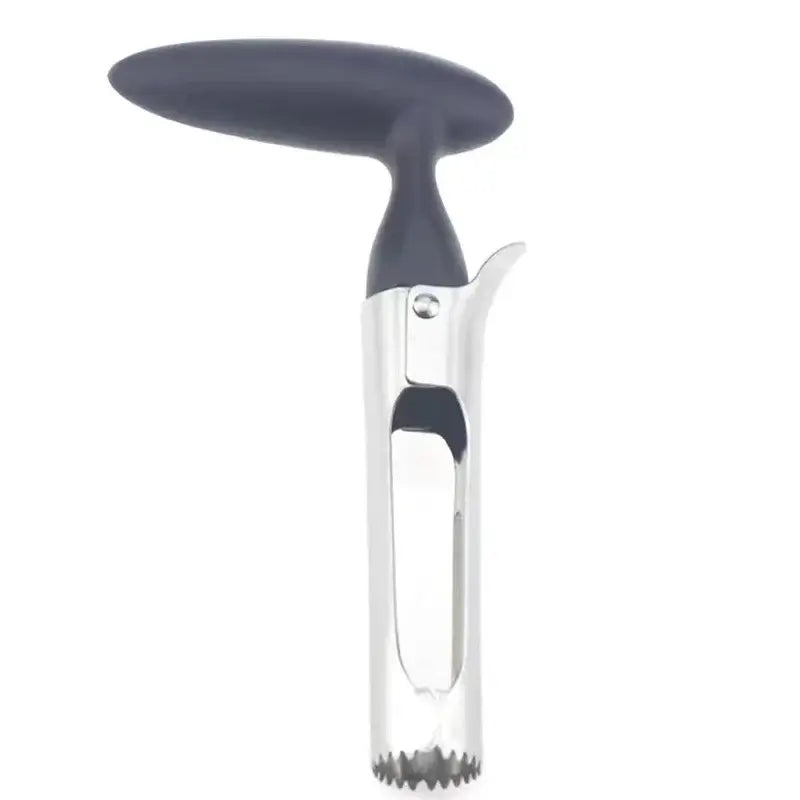 Stainless steel apple corer and seed remover with ergonomic handle, perfect for efficient fruit preparation.