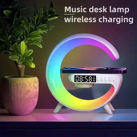 15W Wireless Charger Station Multifunction RGB Desk Lamp Alarm Clock Speaker.