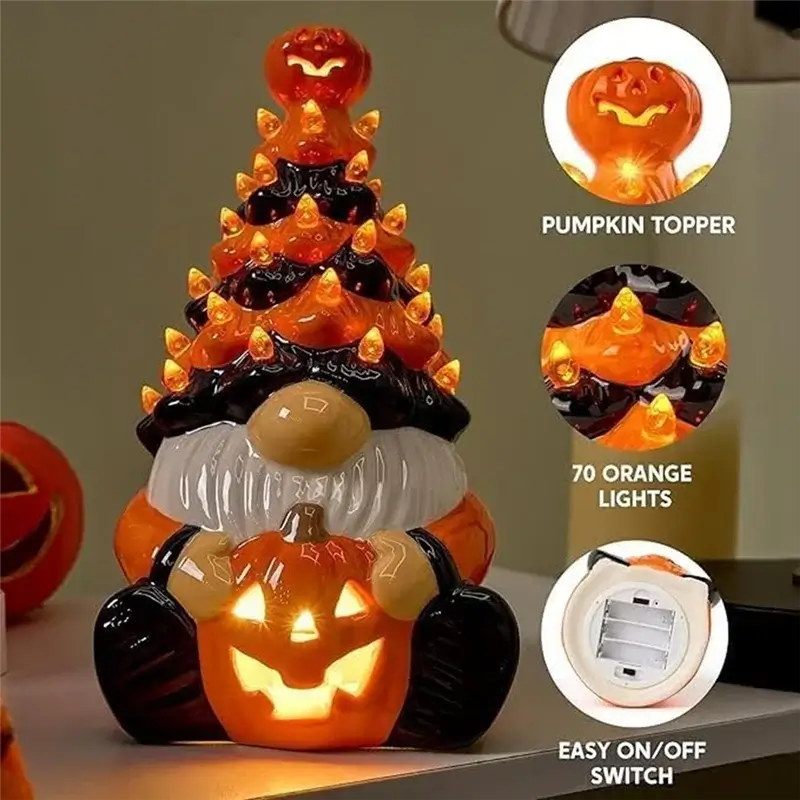 AAAN-Lighted Pumpkin Dwarf Decorations Handmade  Halloween Dwarf Decoration With Light For Home Indoor Outdoor Party