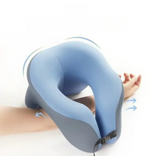 Portable U-shaped memory foam travel pillow, ergonomic neck support, adjustable tightness, perfect for office and travel naps.